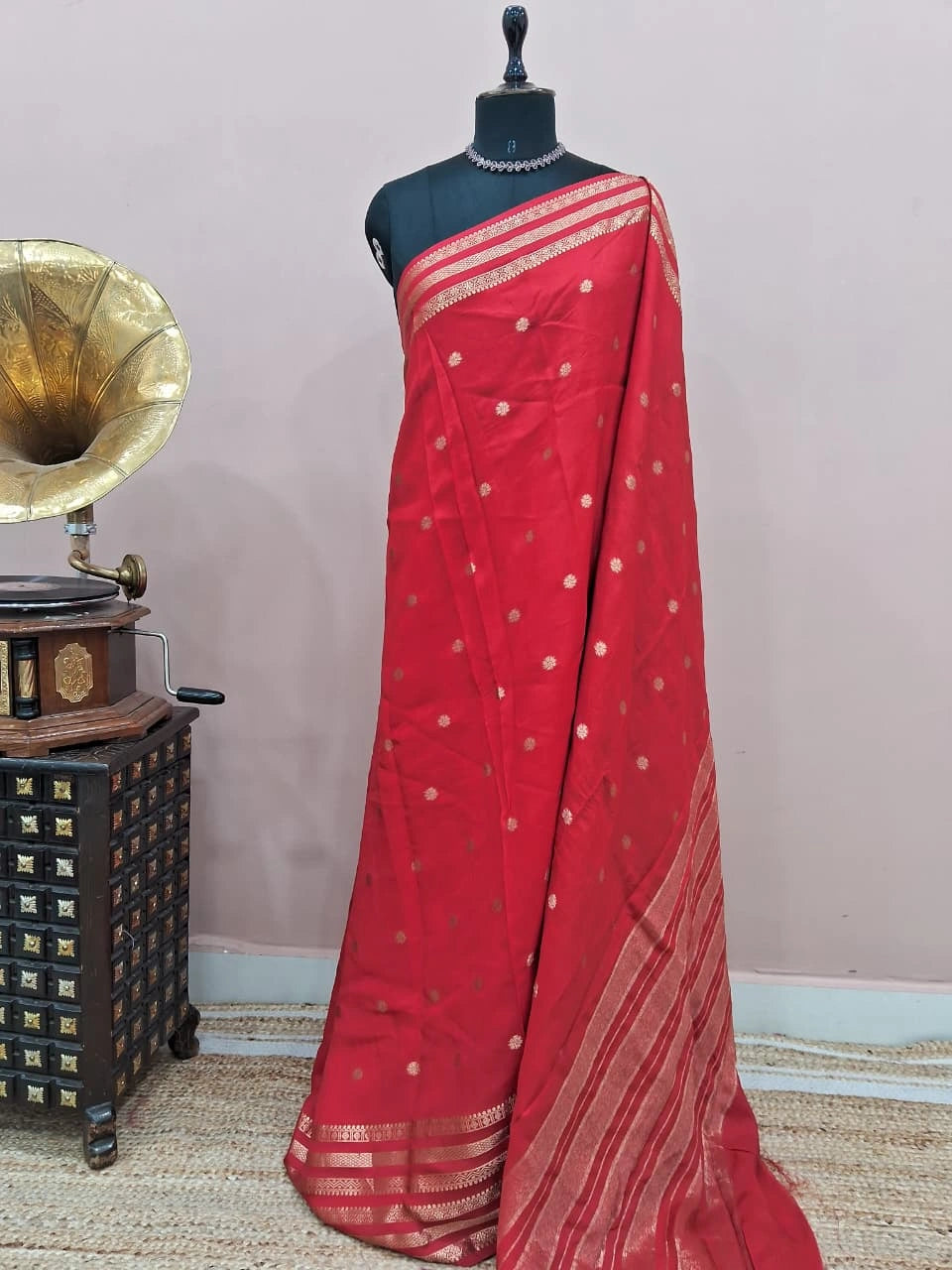 Fire Red Crepe Silk Saree 