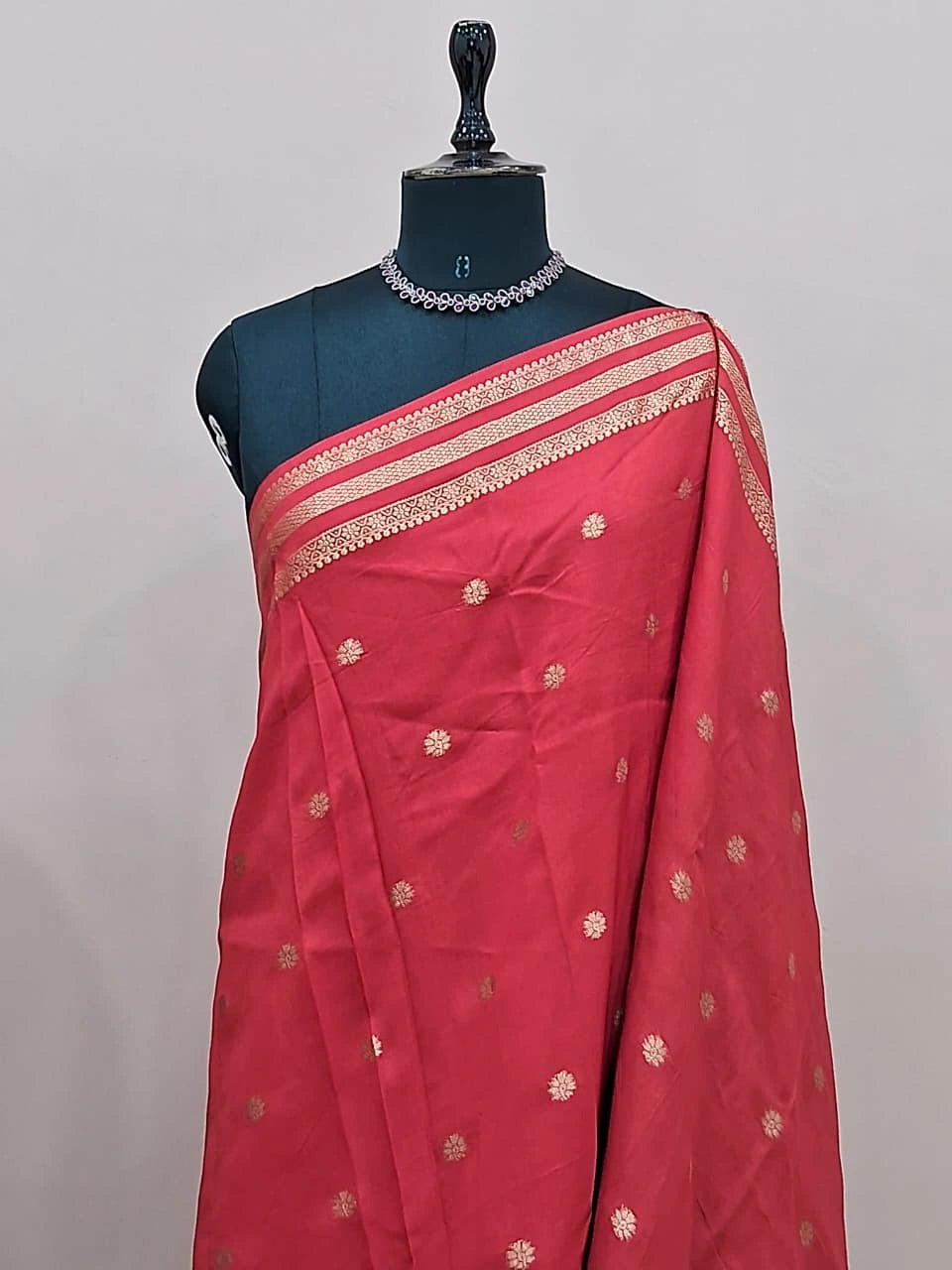 Fire Red Crepe Silk Saree 1