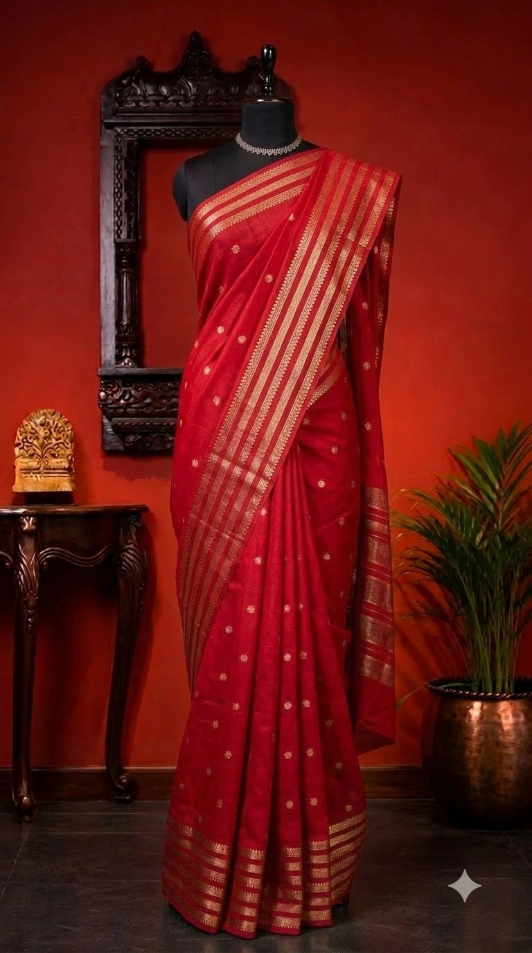 Fire Red Crepe Silk Saree 
