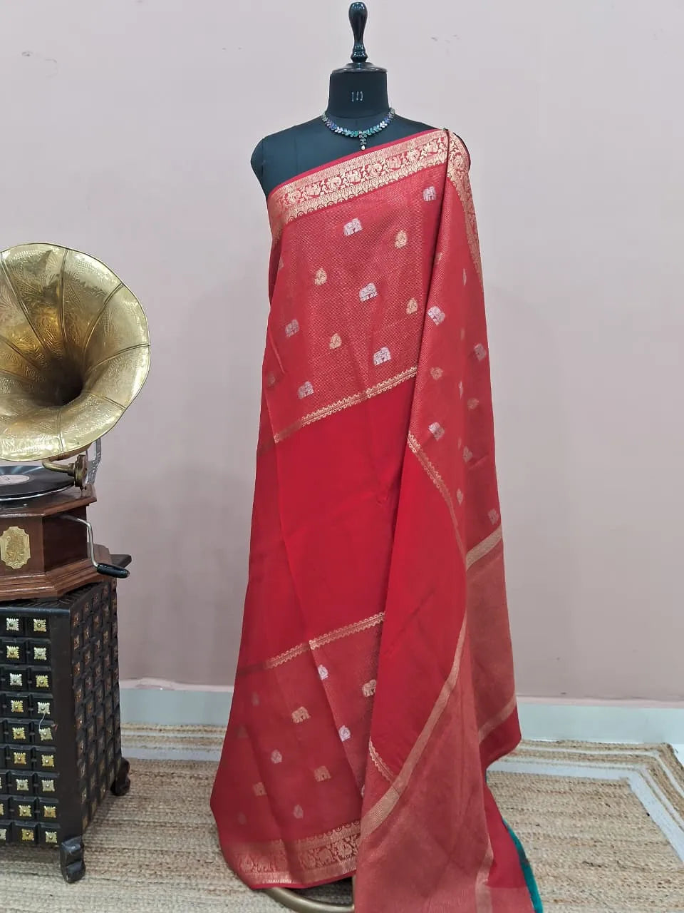 Red Banarasi Crepe Silk Saree 