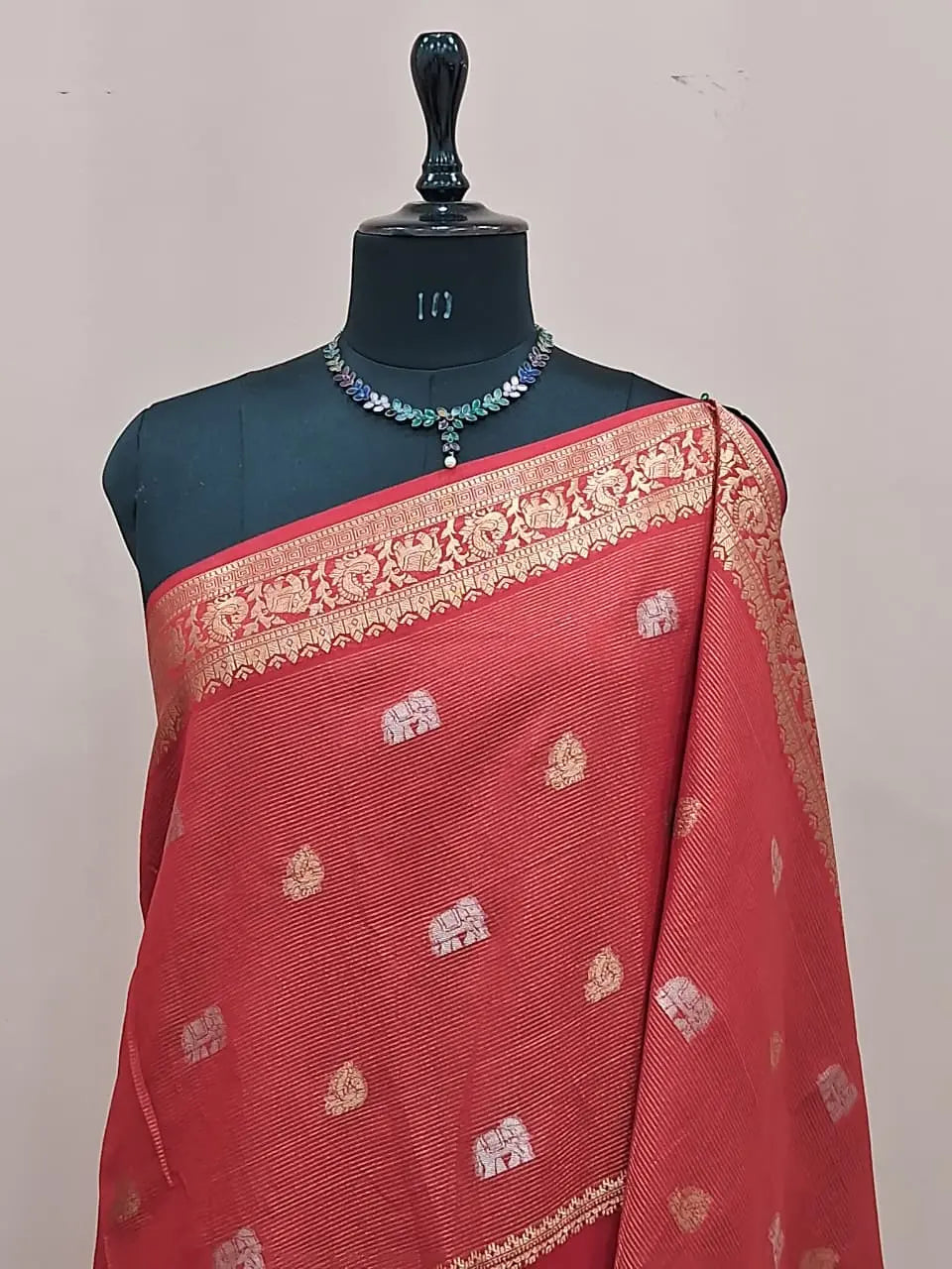 Red Banarasi Crepe Silk Saree 1