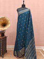 Peacock Blue Crepe Silk Saree
