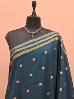 Peacock Blue Crepe Silk Saree 1