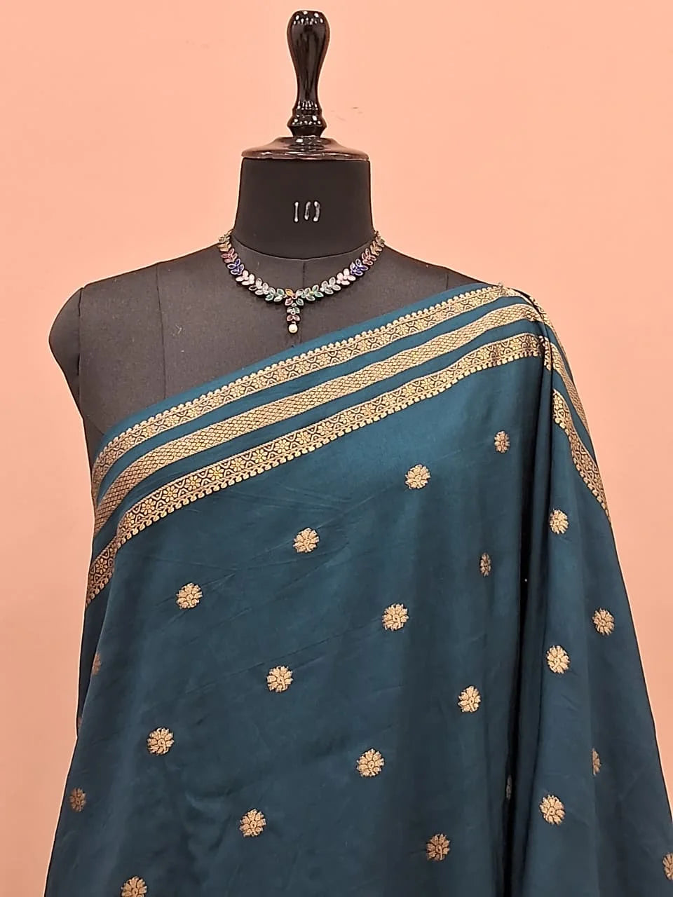 Peacock Blue Crepe Silk Saree 1
