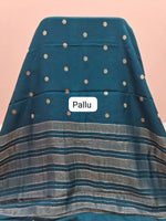 Peacock Blue Crepe Silk Saree pallu