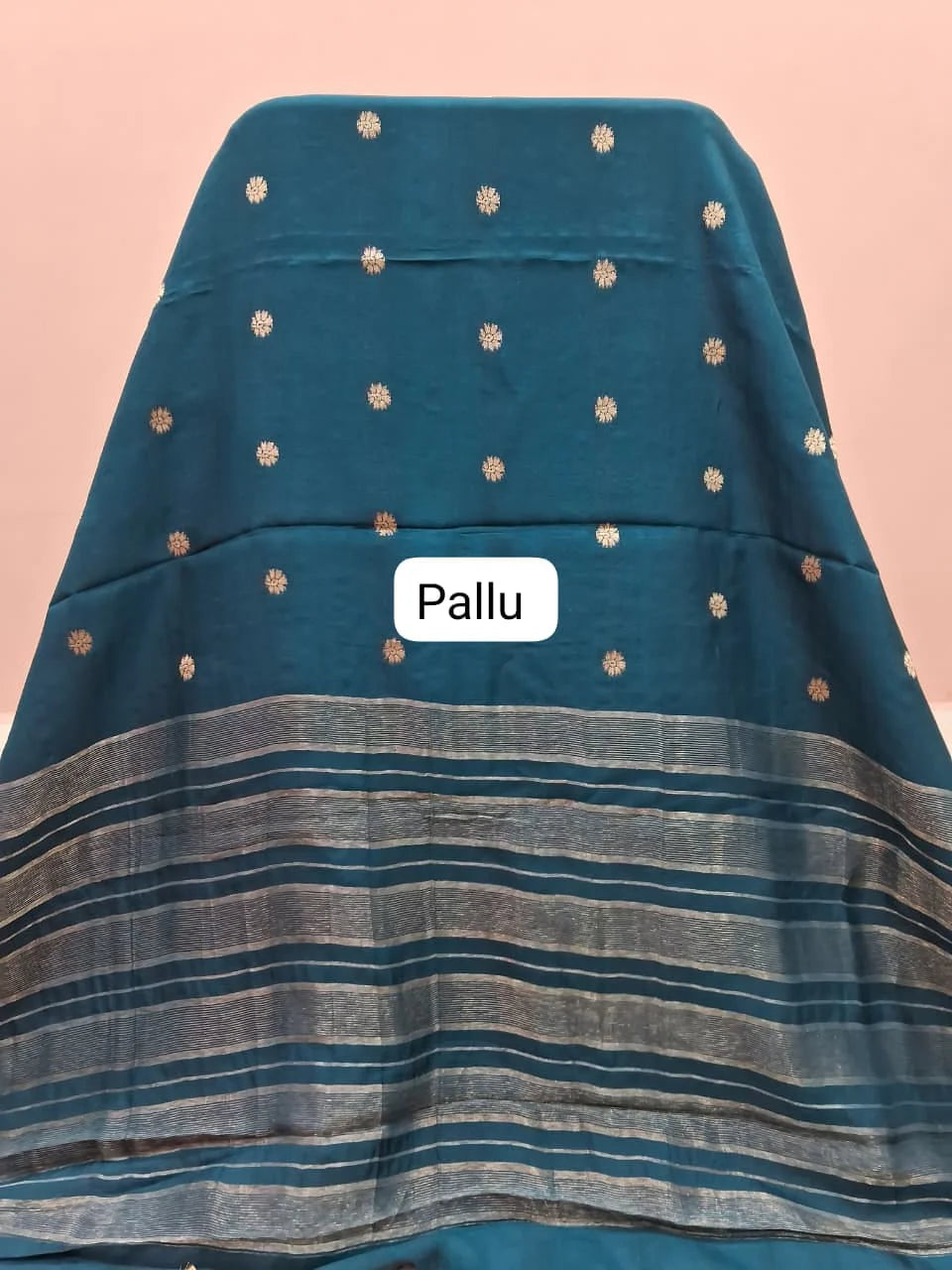 Peacock Blue Crepe Silk Saree pallu