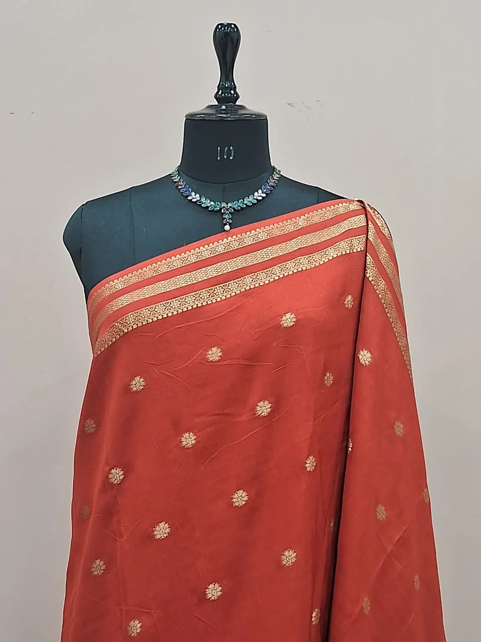 Dark Red Crepe Silk Saree 1