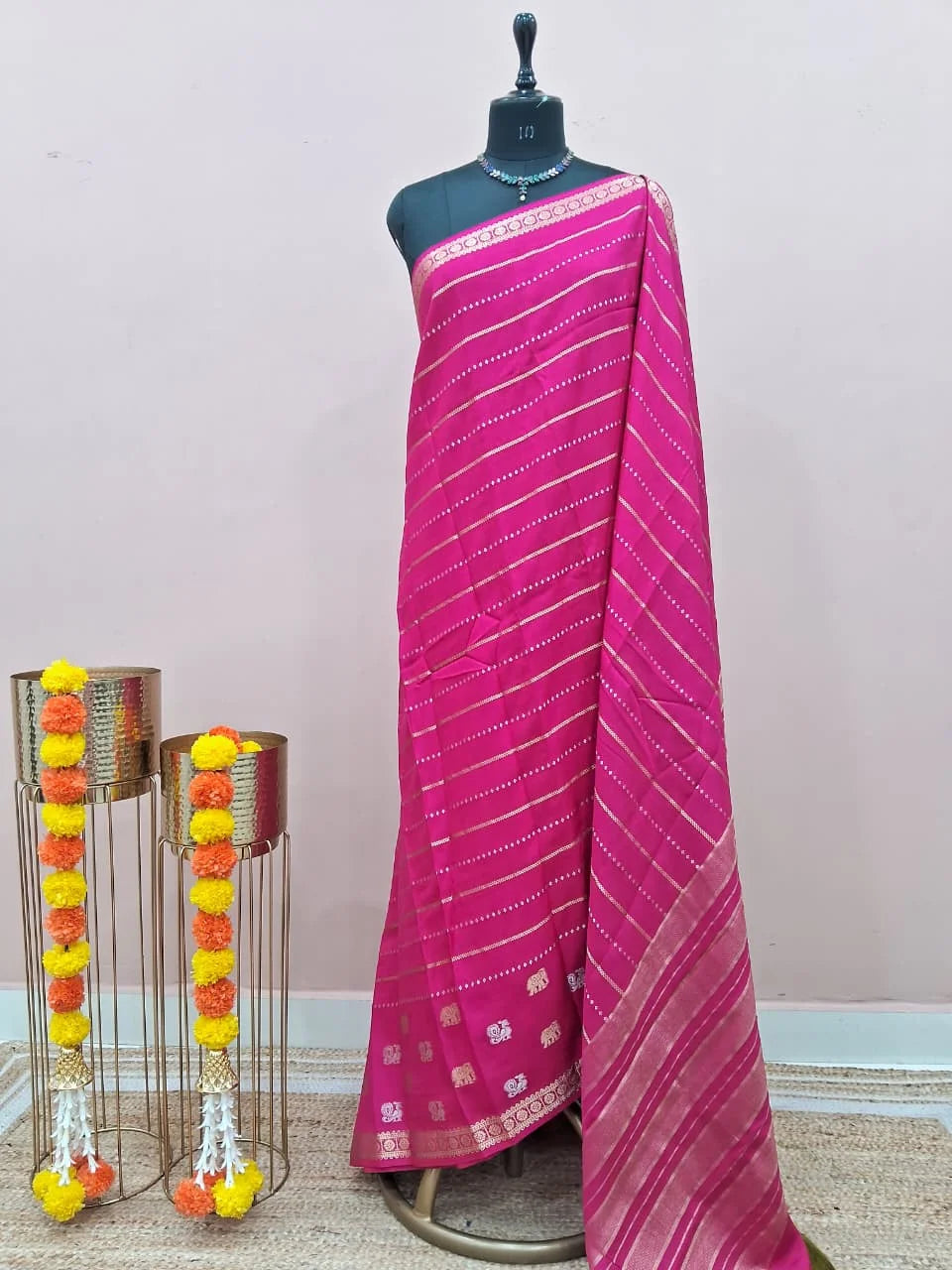 Rani Pink Crepe Silk Saree