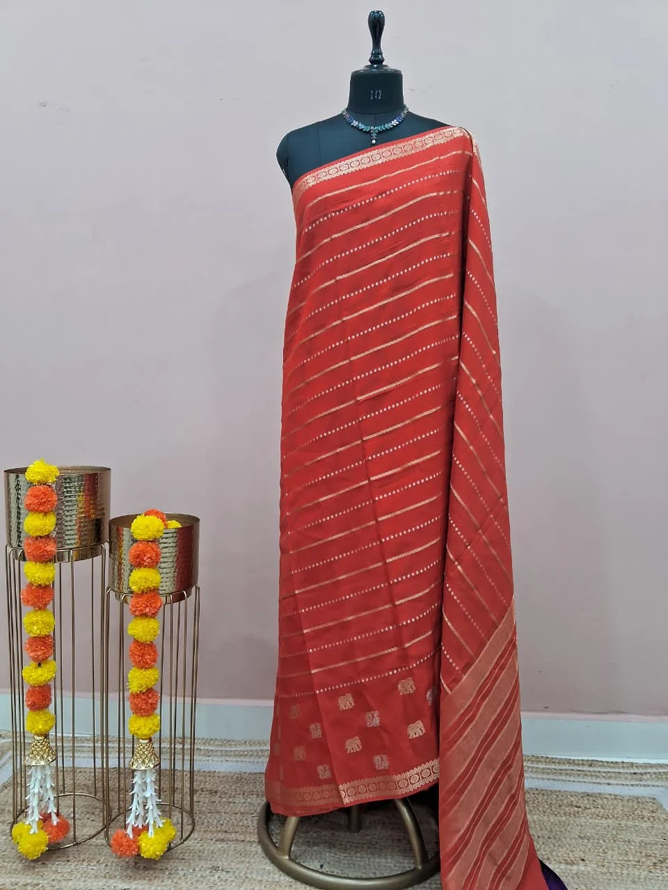 Dark Red Crepe Silk Saree