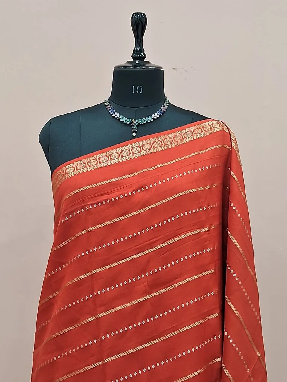 Dark Red Crepe Silk Saree 1