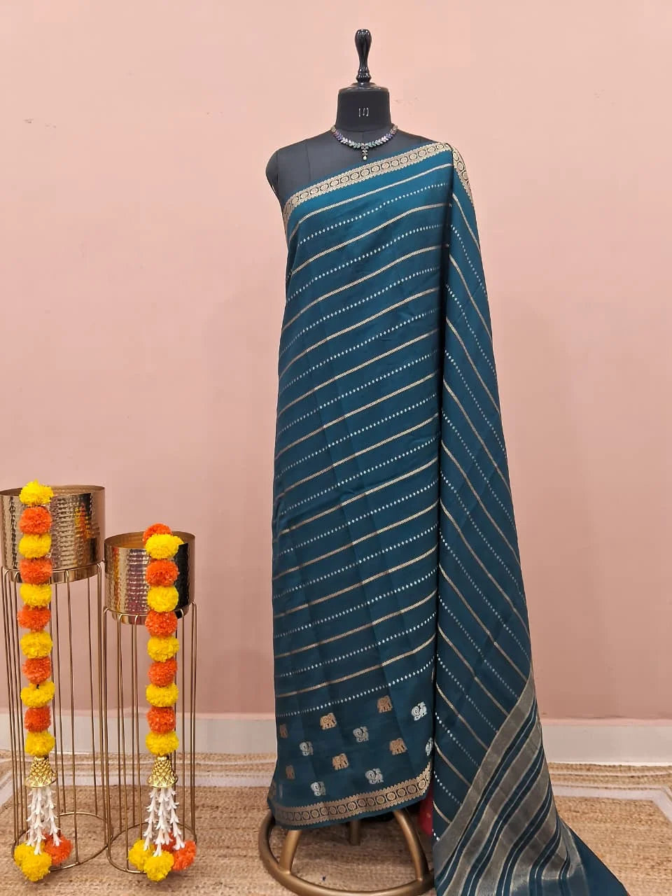 Peacock Blue Crepe Silk Saree
