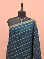Peacock Blue Crepe Silk Saree 1