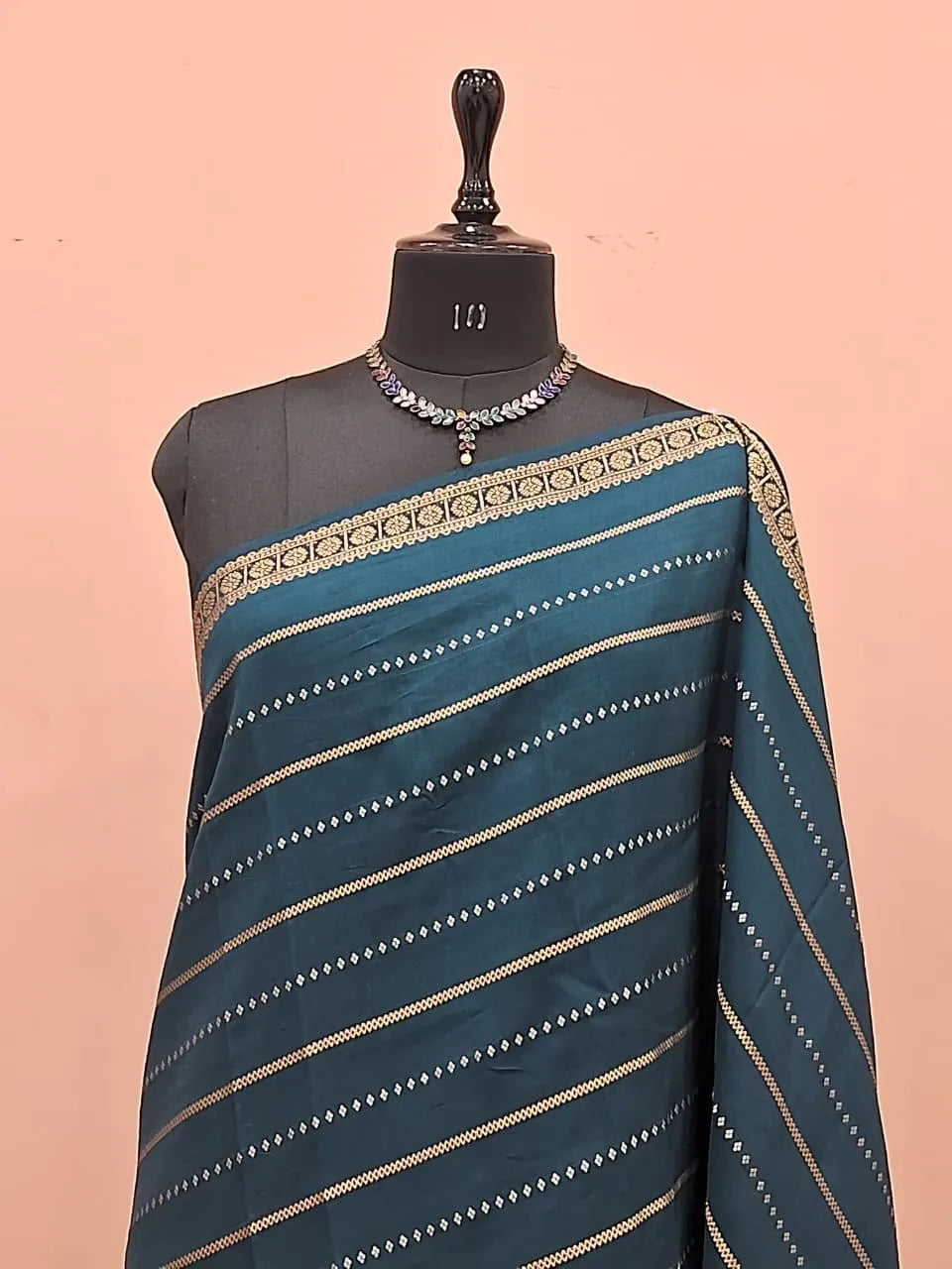 Peacock Blue Crepe Silk Saree 1
