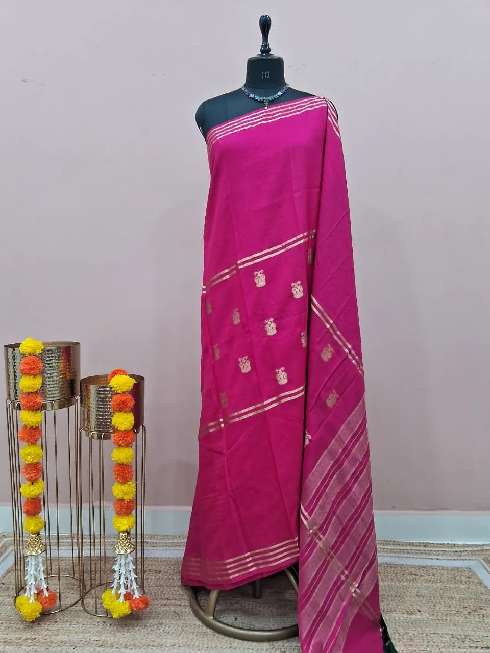 Rani Pink Pure Crepe Silk Saree