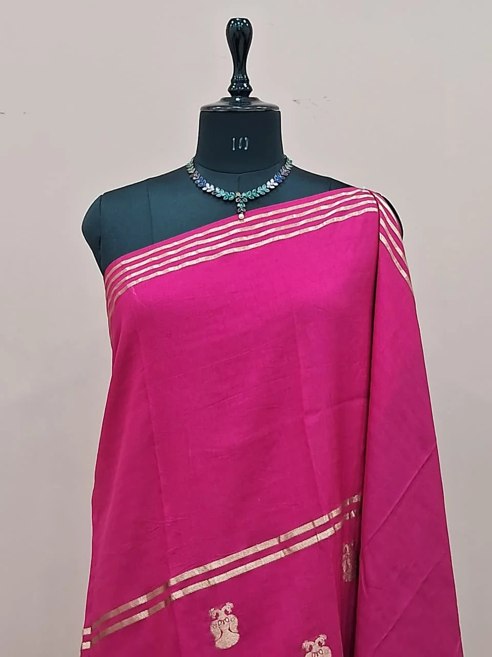 Rani Pink Pure Crepe Silk Saree 1