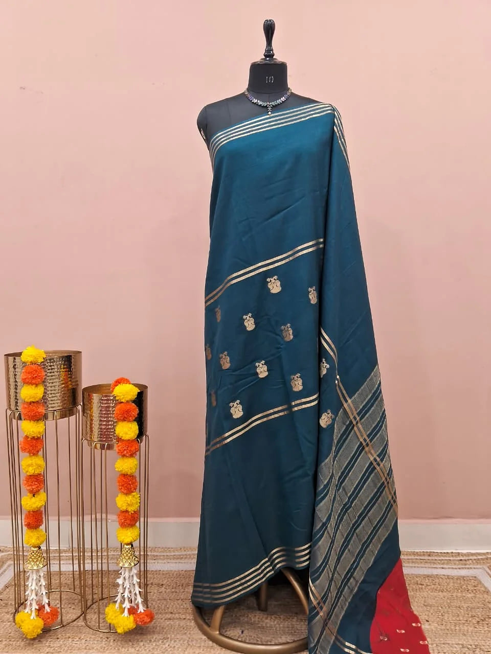 Peacock Blue Crepe Silk Saree