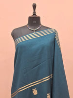 Peacock Blue Crepe Silk Saree 1