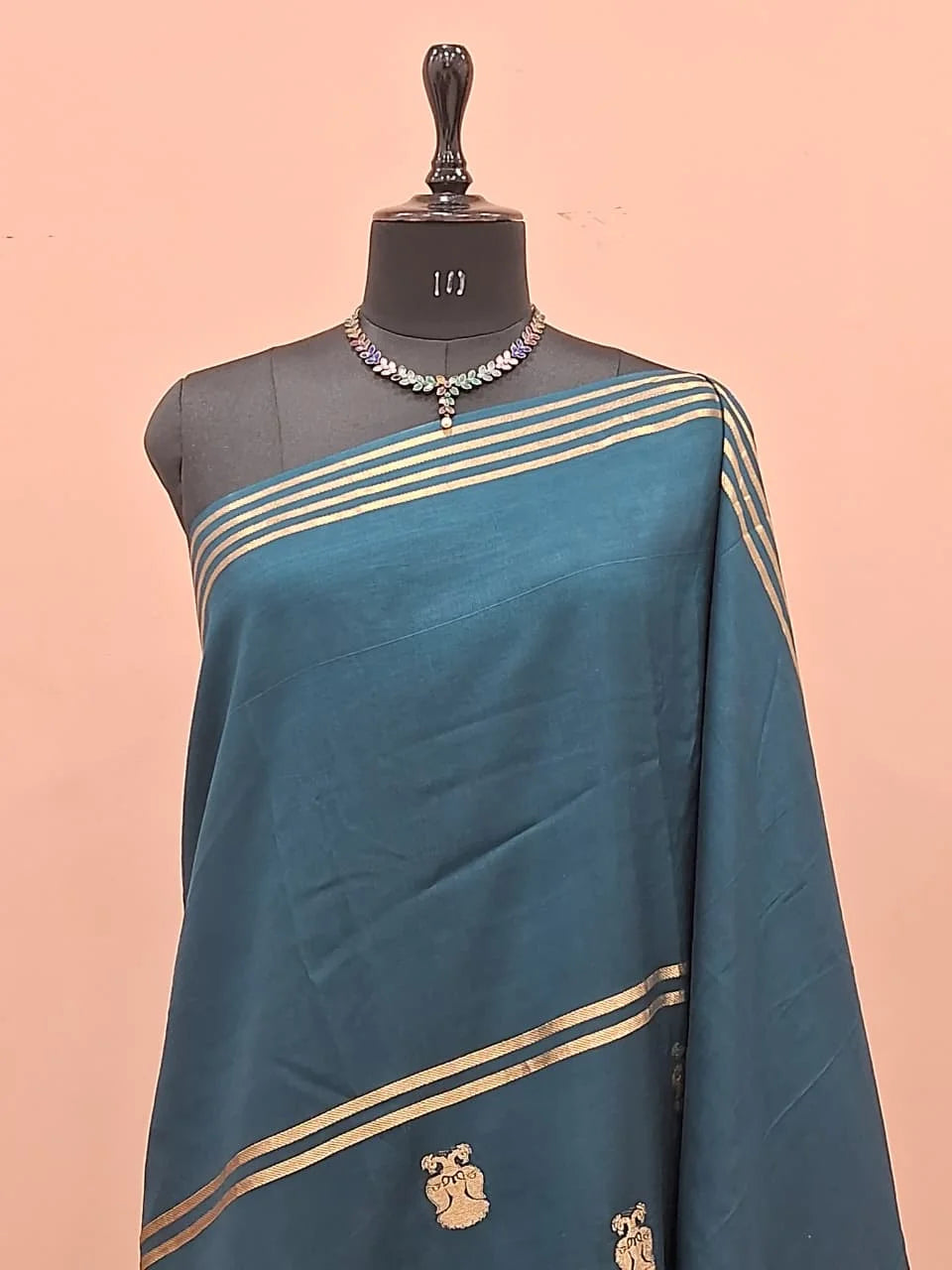 Peacock Blue Crepe Silk Saree 1