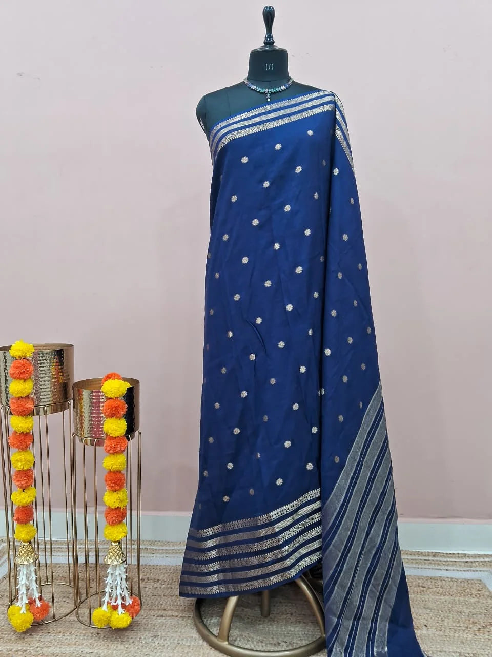 Navy Blue Crepe Silk Saree