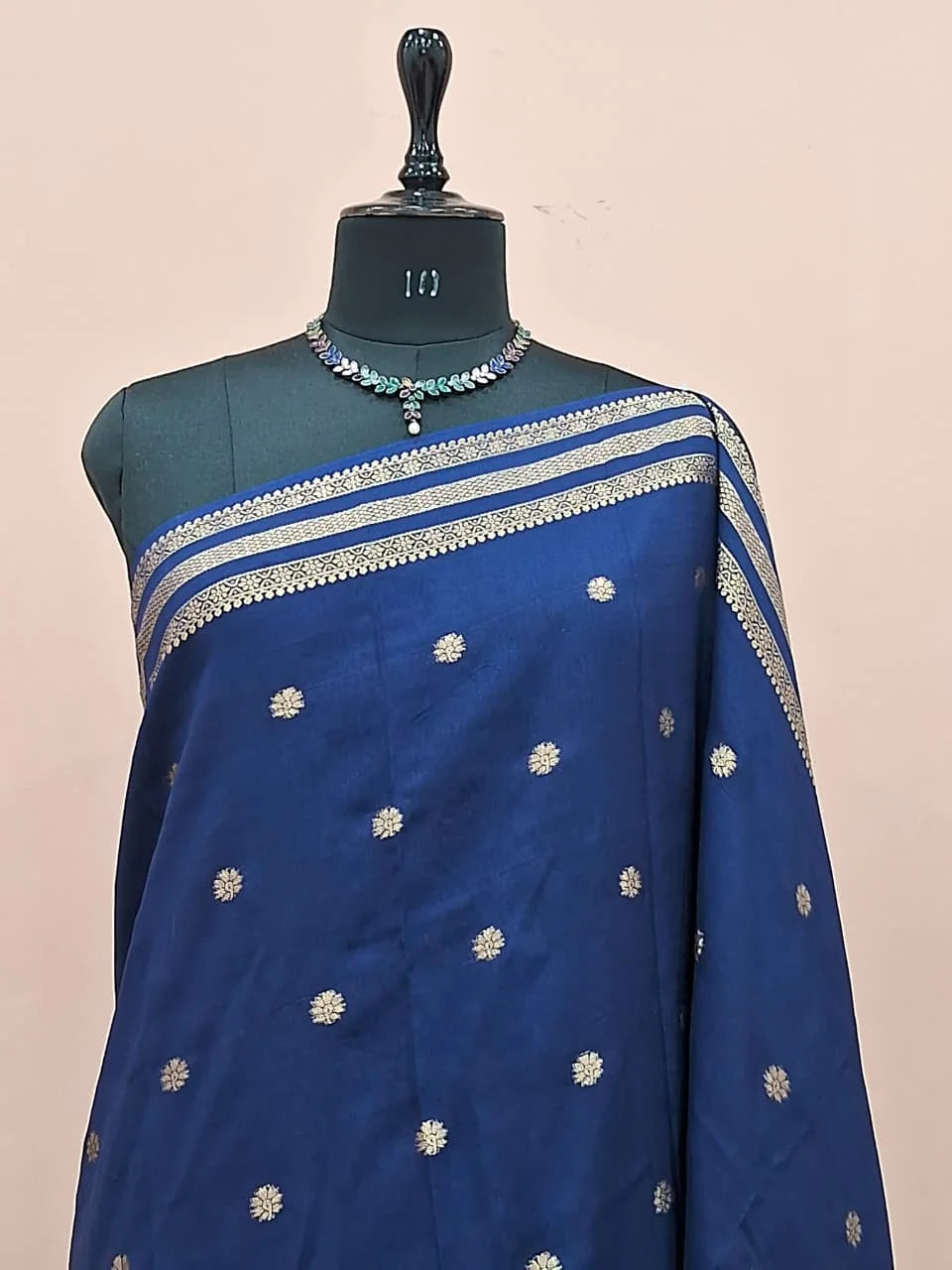 Navy Blue Crepe Silk Saree 1