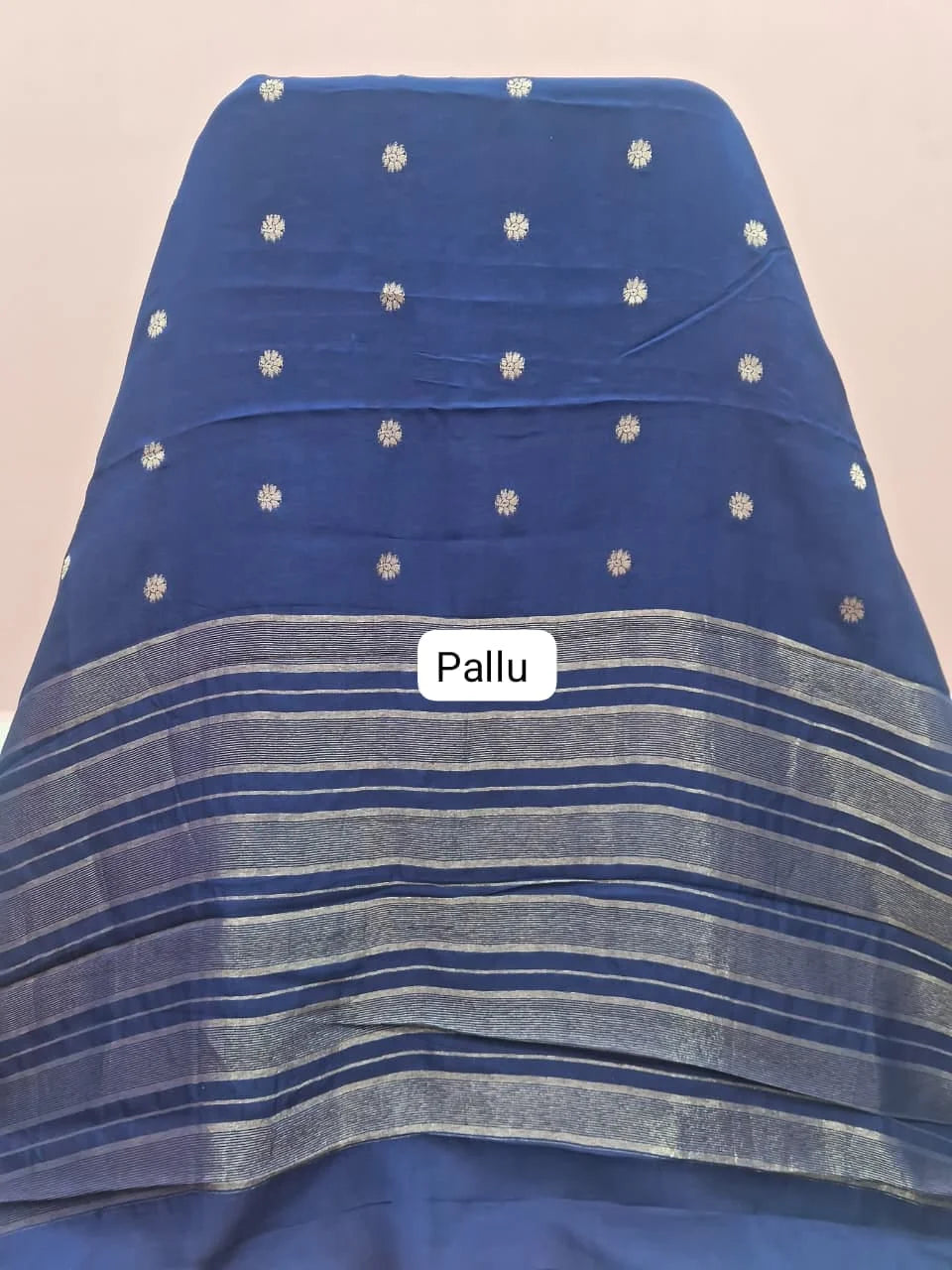 Navy Blue Crepe Silk Saree Pallu