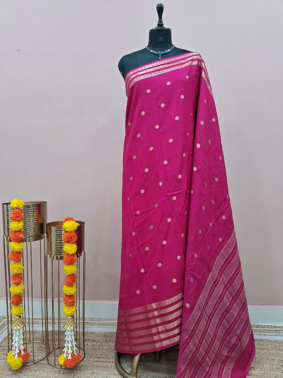 Pink Crepe Silk Saree 