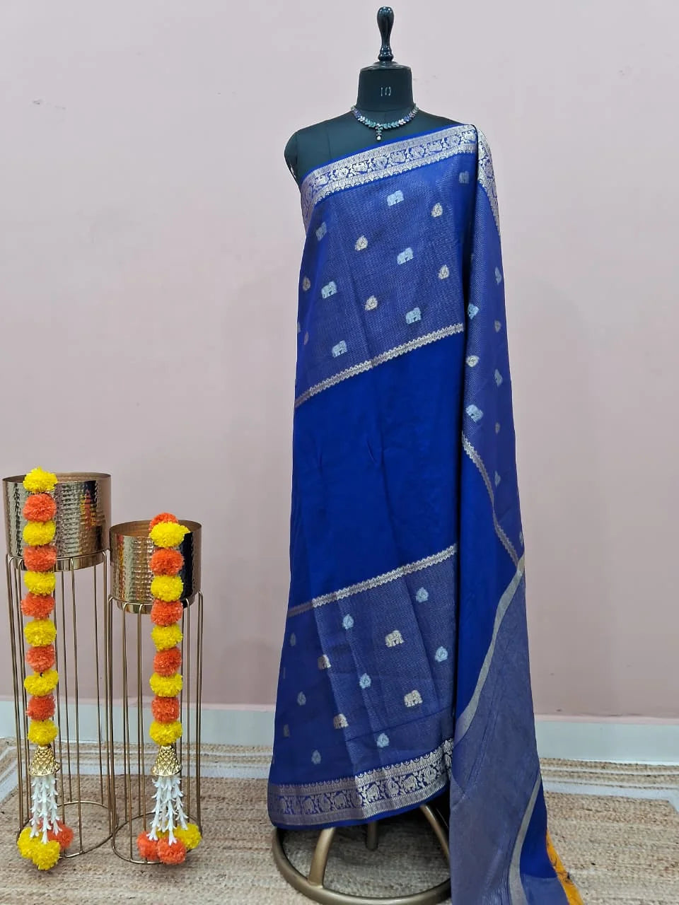 Dark Navy Blue Crepe Silk Saree