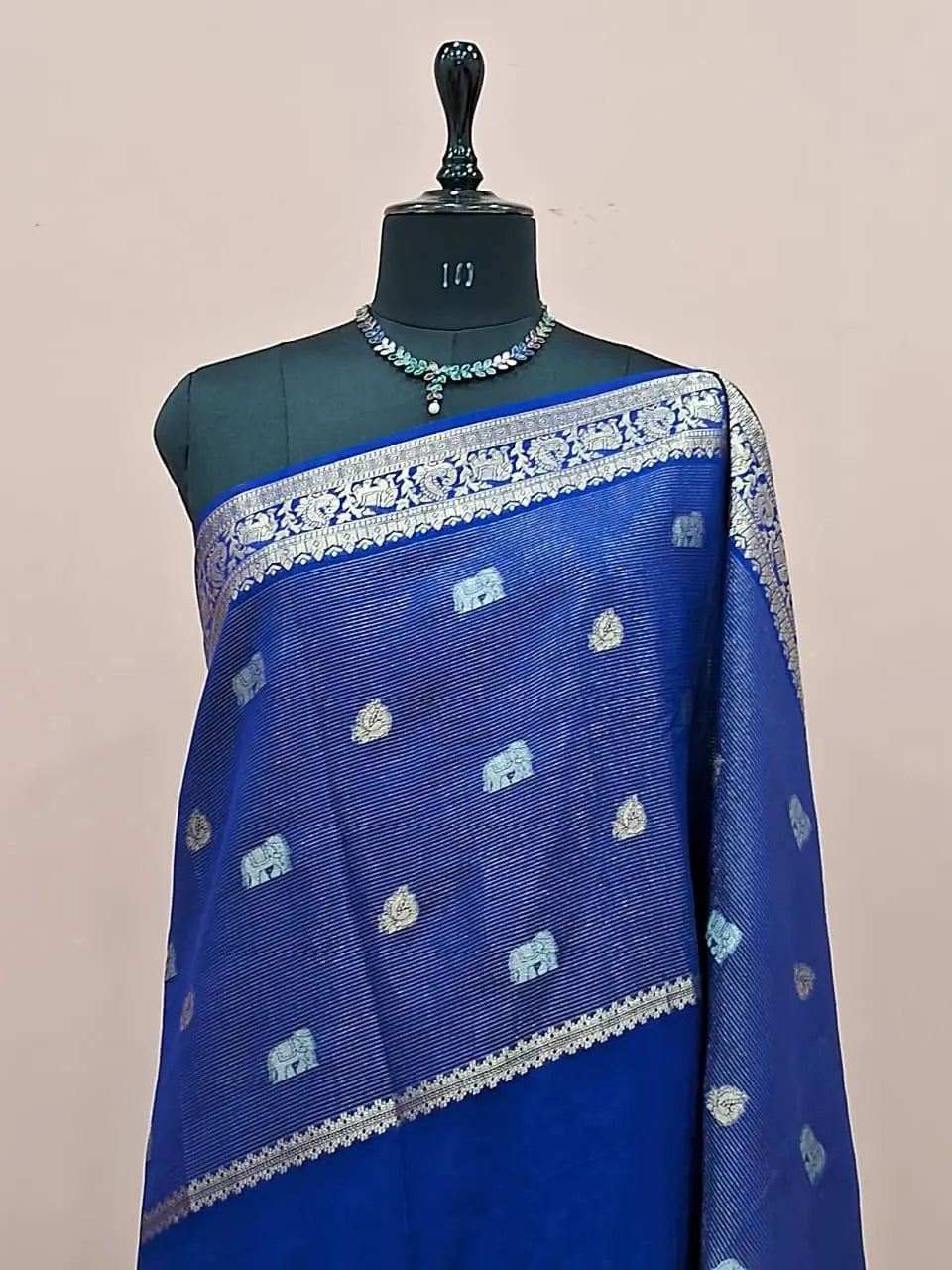 Dark Navy Blue Crepe Silk Saree 1