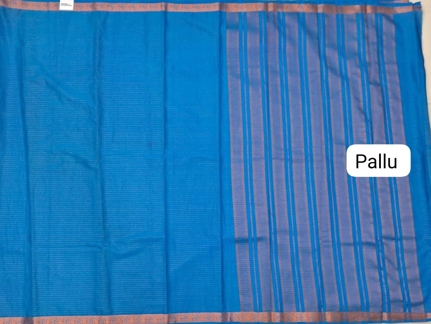 Caribbean Blue Crepe Silk Saree pallu