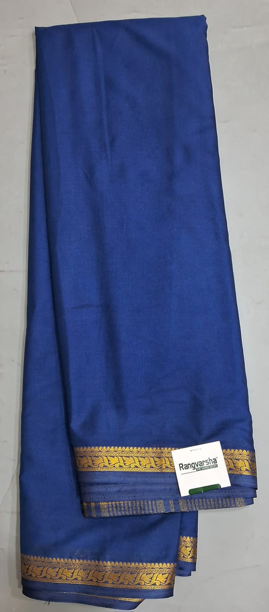 Blue Plain Crepe Silk Saree