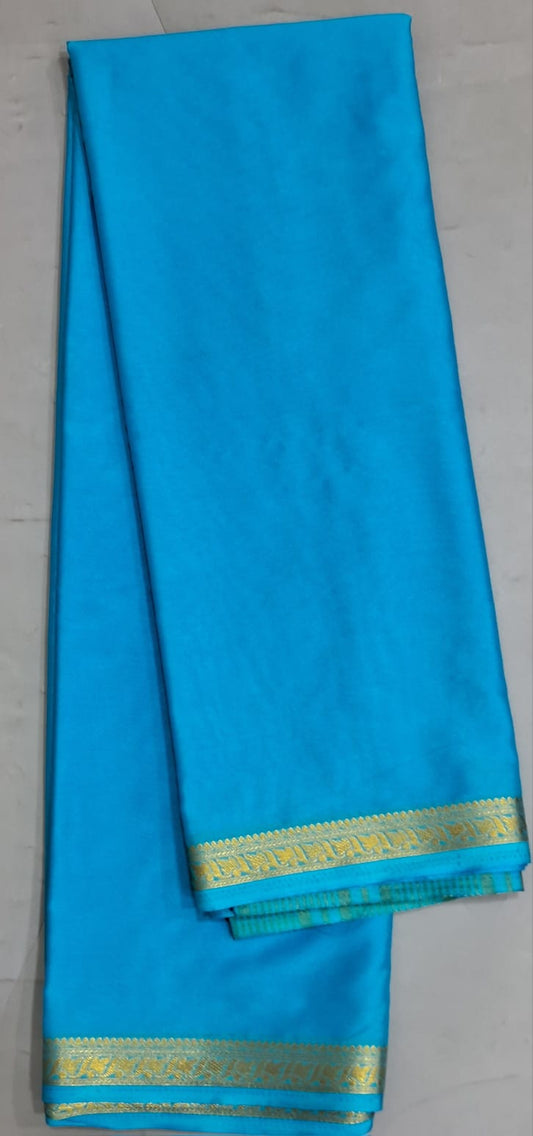 Turquoise Blue Plain Crepe Silk Saree