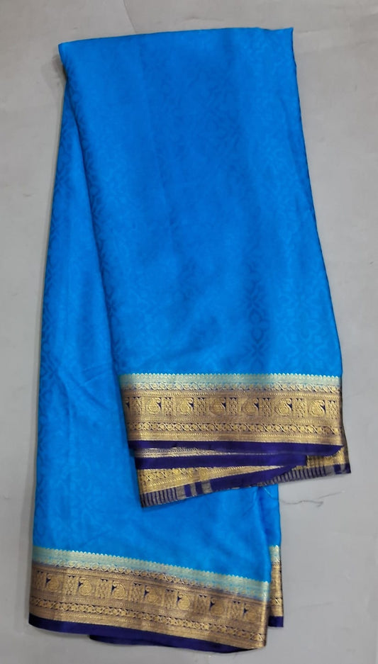 Caribbean Blue Crepe Silk Saree