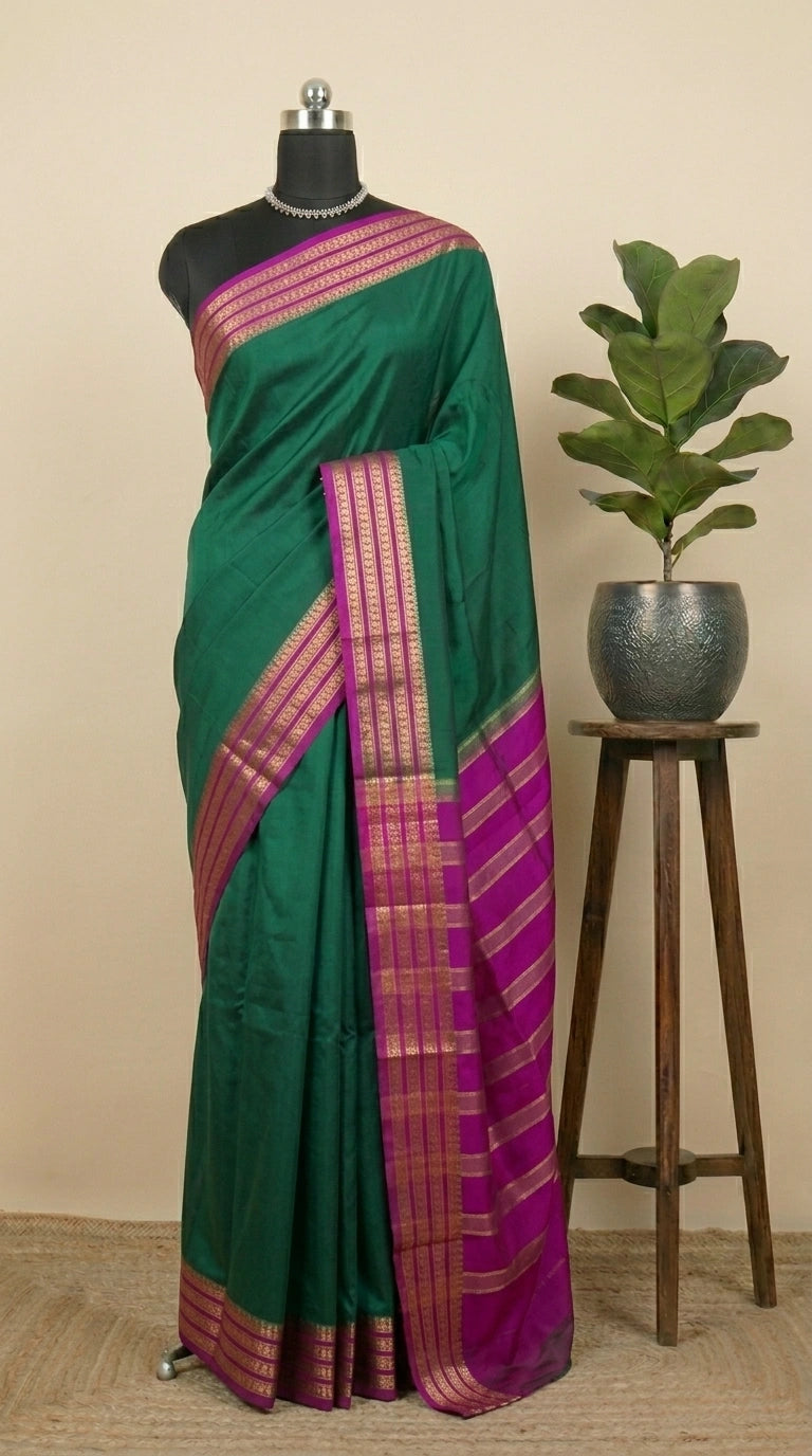 Graceful Green Plain Crepe Silk Saree 