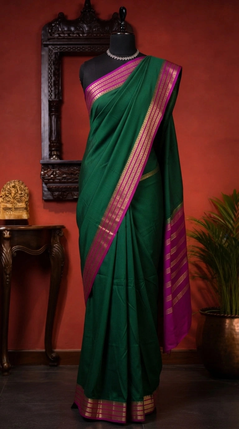 Graceful Green Plain Crepe Silk Saree 