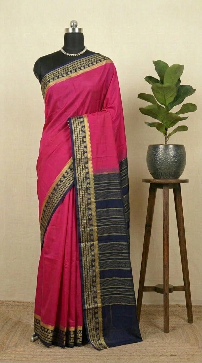 Reddish Pink Crepe Silk Saree 