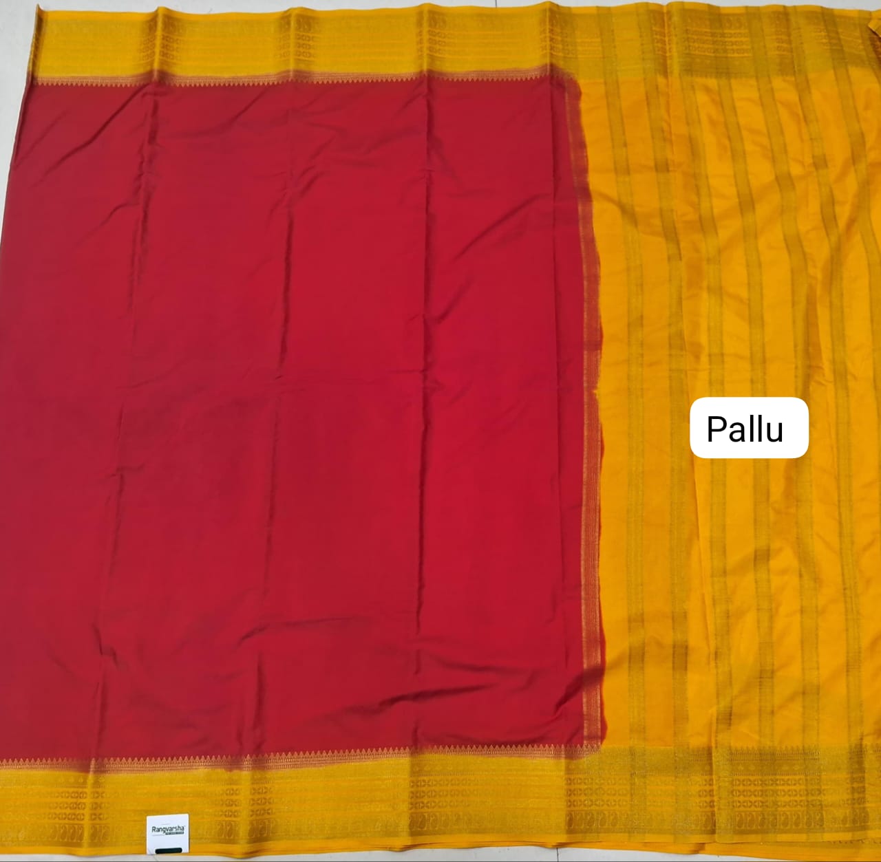 Candy Red Plain Crepe Silk Saree pallu