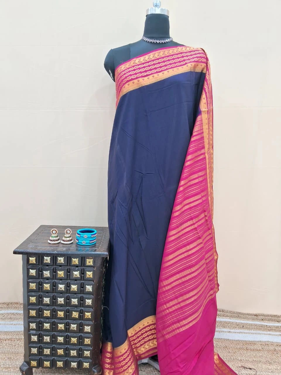 Elegant Dark Blue Crepe Silk Saree 