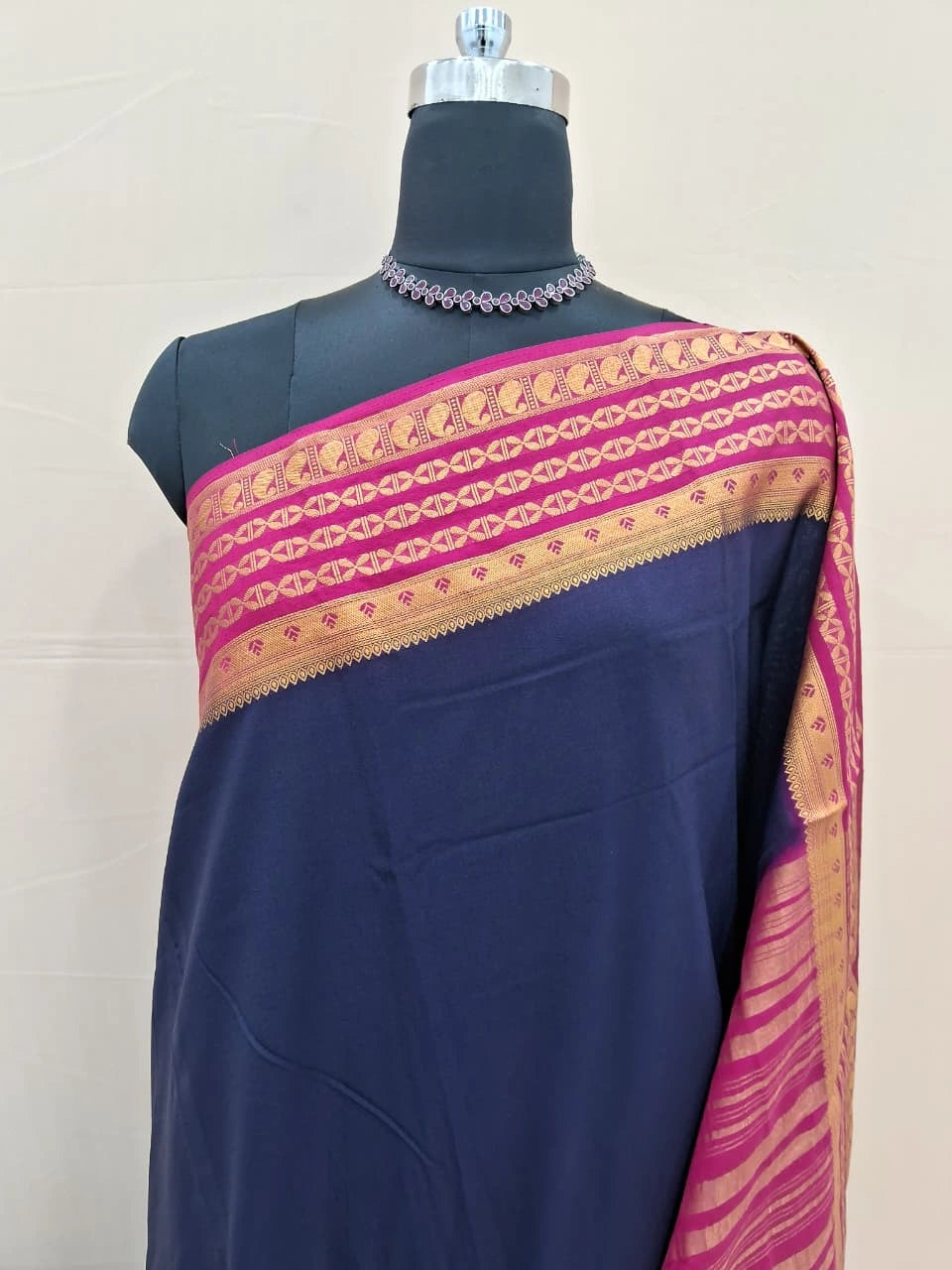 Elegant Dark Blue Crepe Silk Saree 1