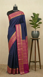Elegant Dark Blue Crepe Silk Saree