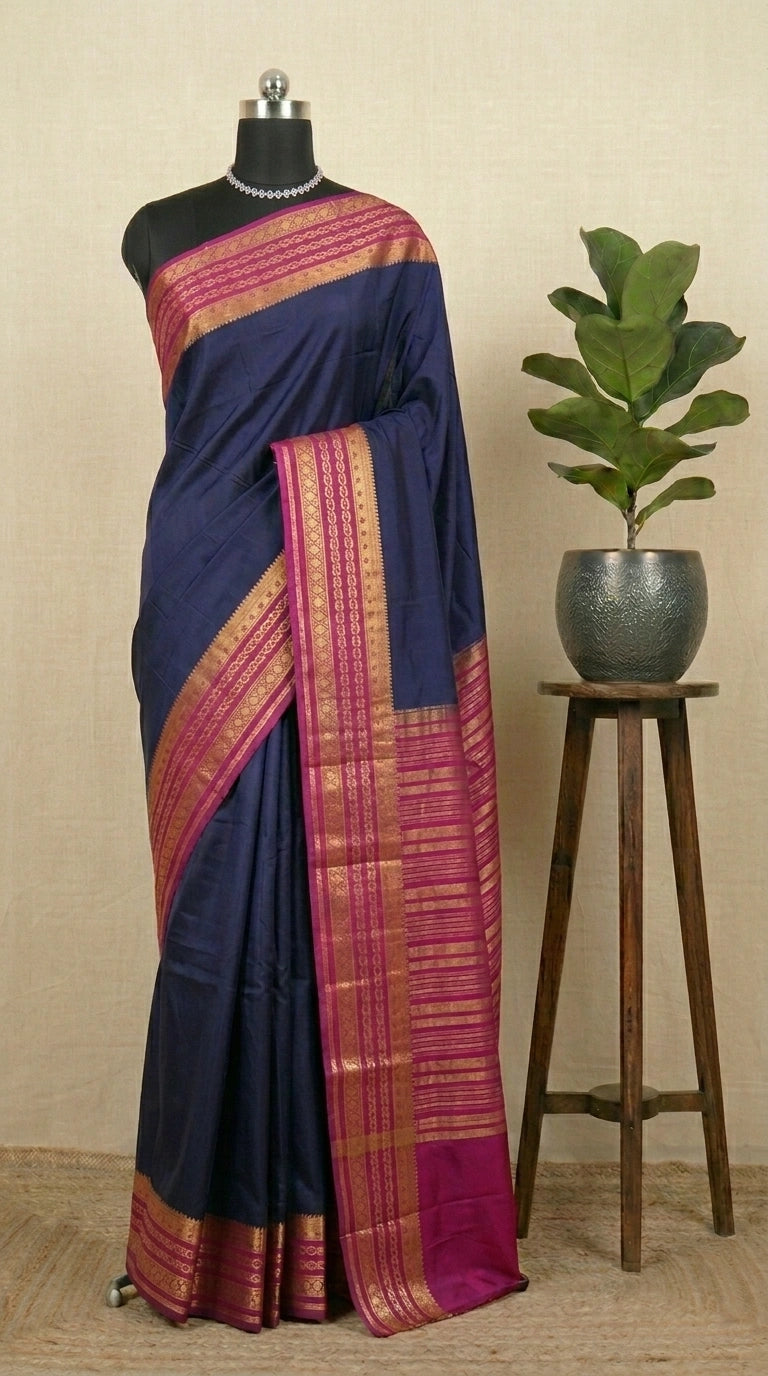 Elegant Dark Blue Crepe Silk Saree