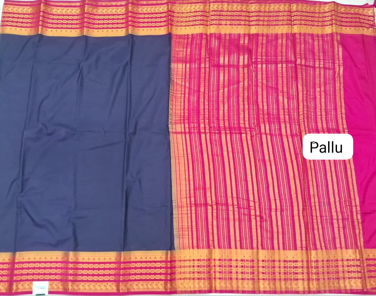 Dark Blue Plain Crepe Silk Saree Pallu