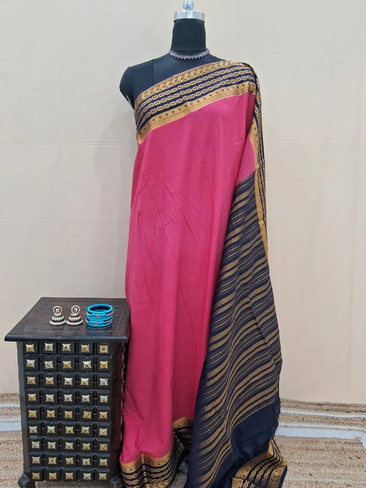 Pink Plain Crepe Silk Saree 