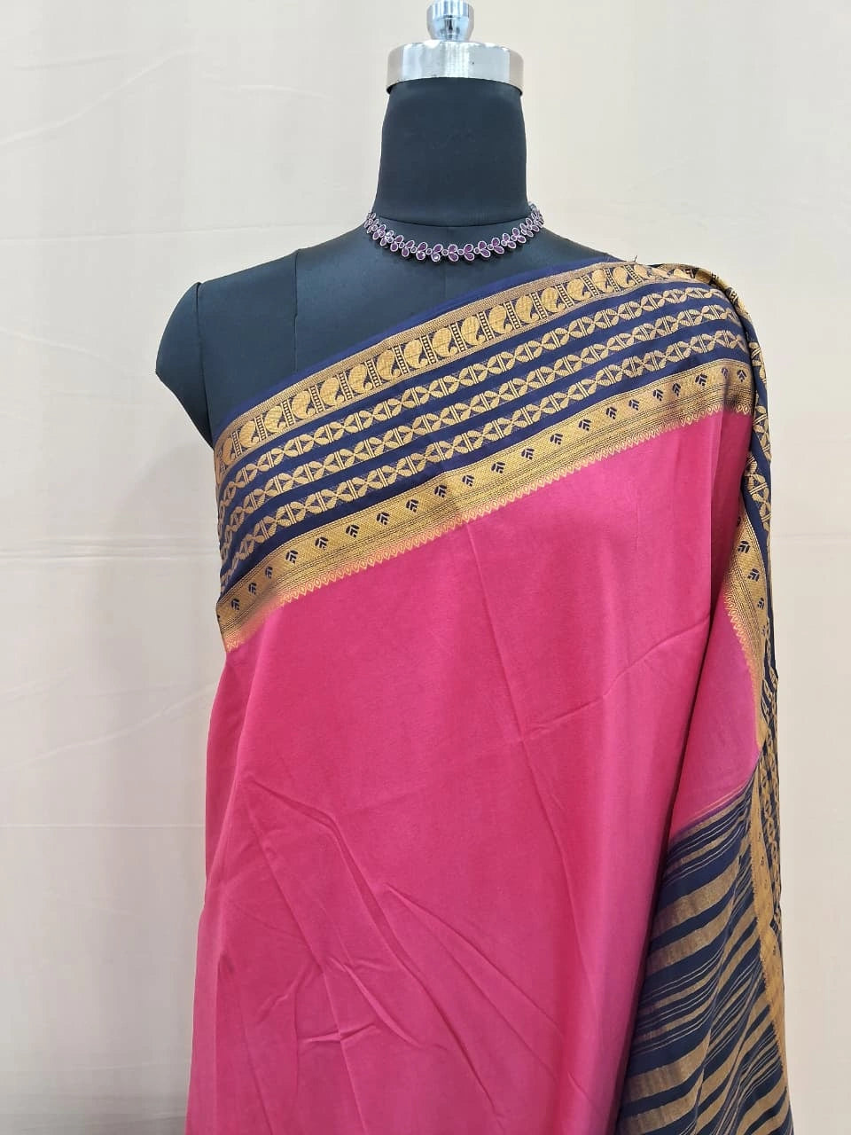Pink Plain Crepe Silk Saree 1