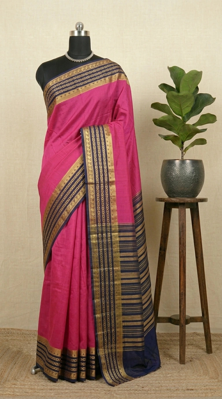 Pink Plain Crepe Silk Saree 