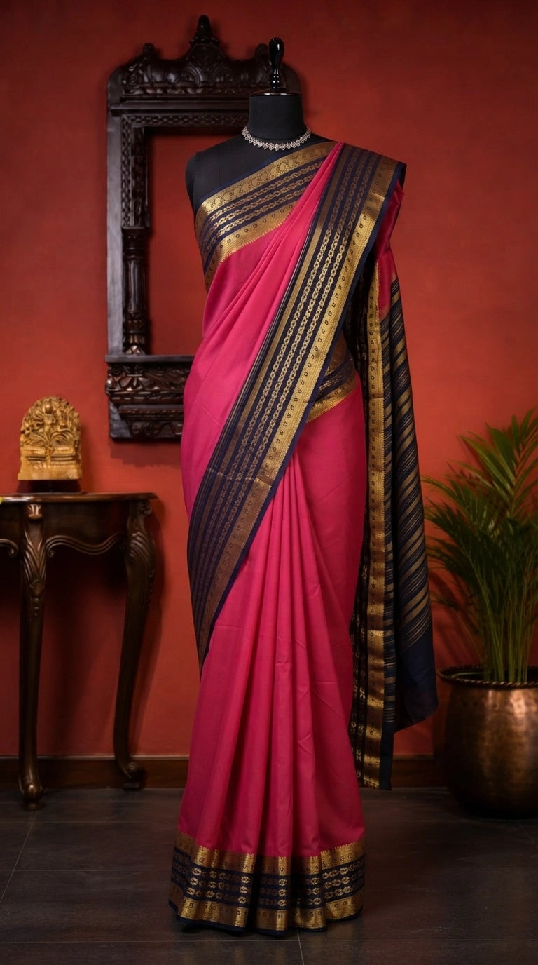 Pink Plain Crepe Silk Saree 