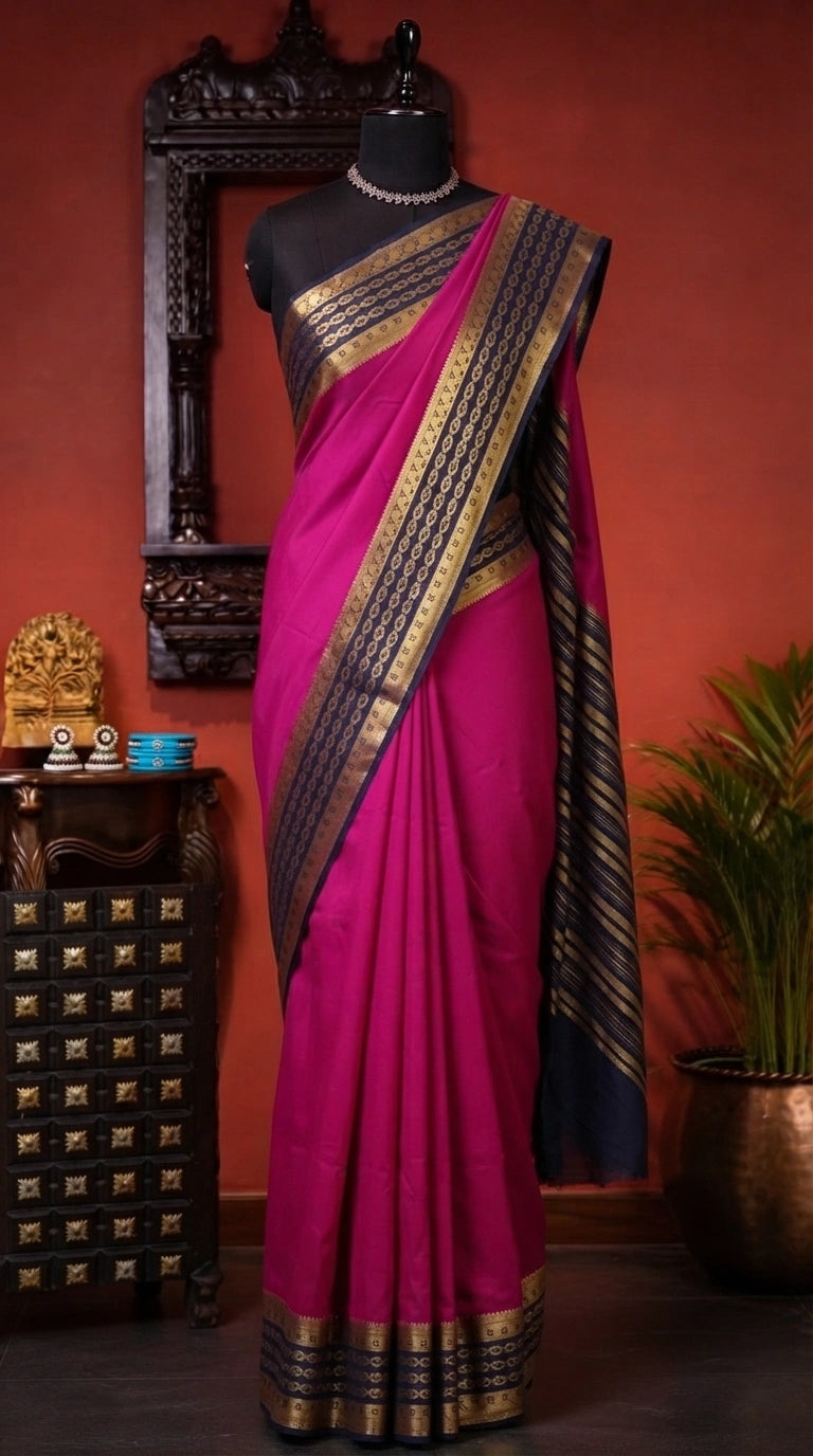 Graceful Rani Pink Plain Crepe Silk Saree 