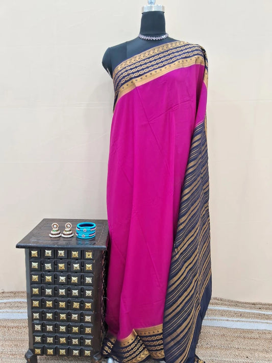 Graceful Rani Pink Plain Crepe Silk Saree 
