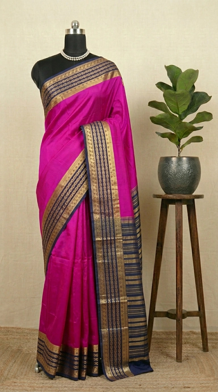 Graceful Rani Pink Plain Crepe Silk Saree
