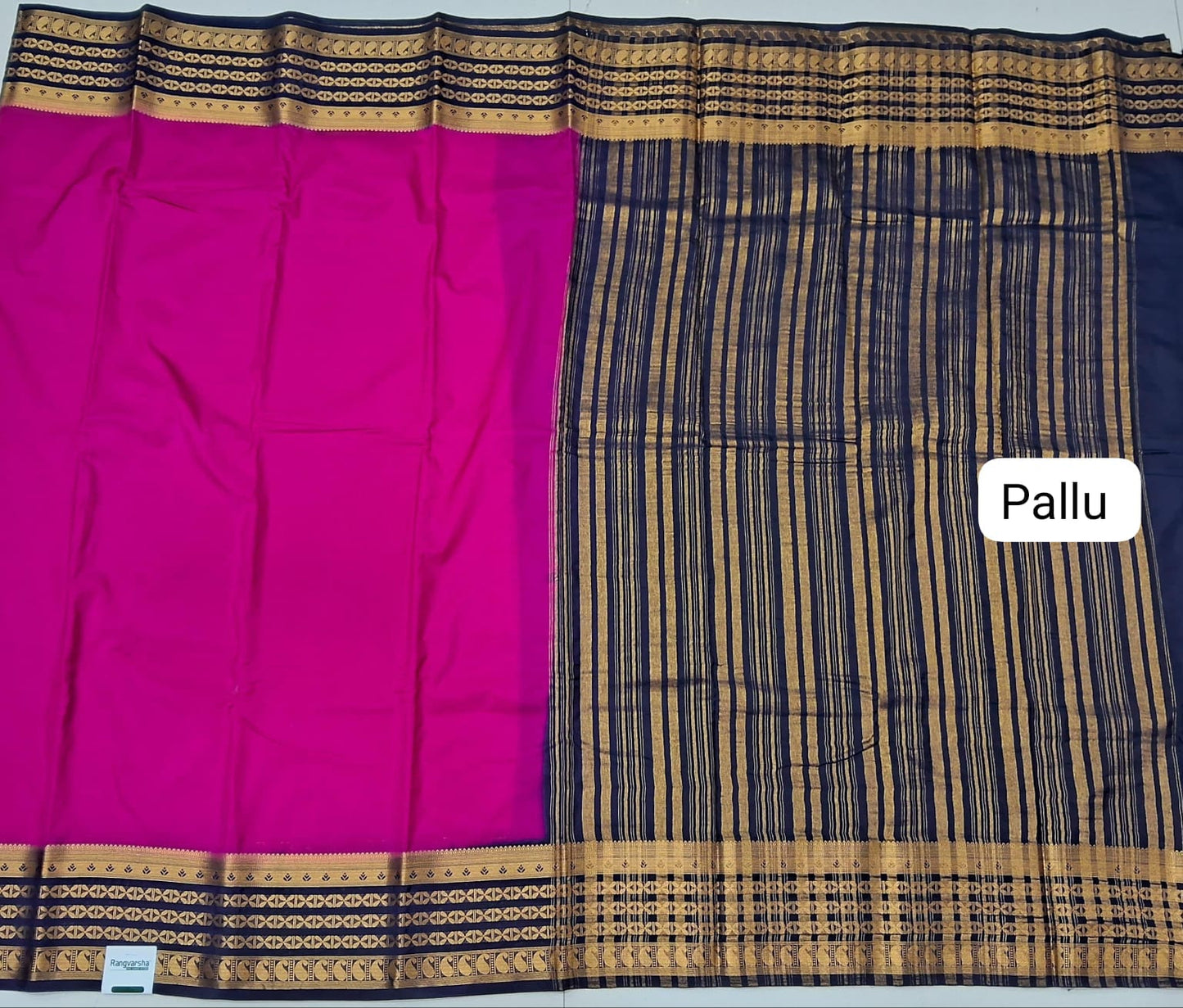 Rani Pink Plain Crepe Silk Saree Pallu