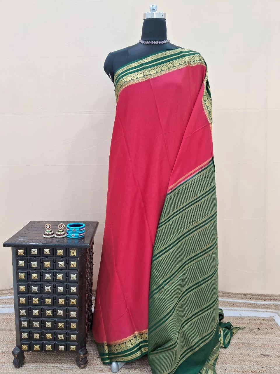 Bold Fire Red Crepe Silk Saree 